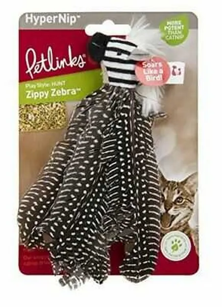 1ea Quaker Petlinks Safari Happynip Zippy Zebra Feathers Cat Toy - Toys